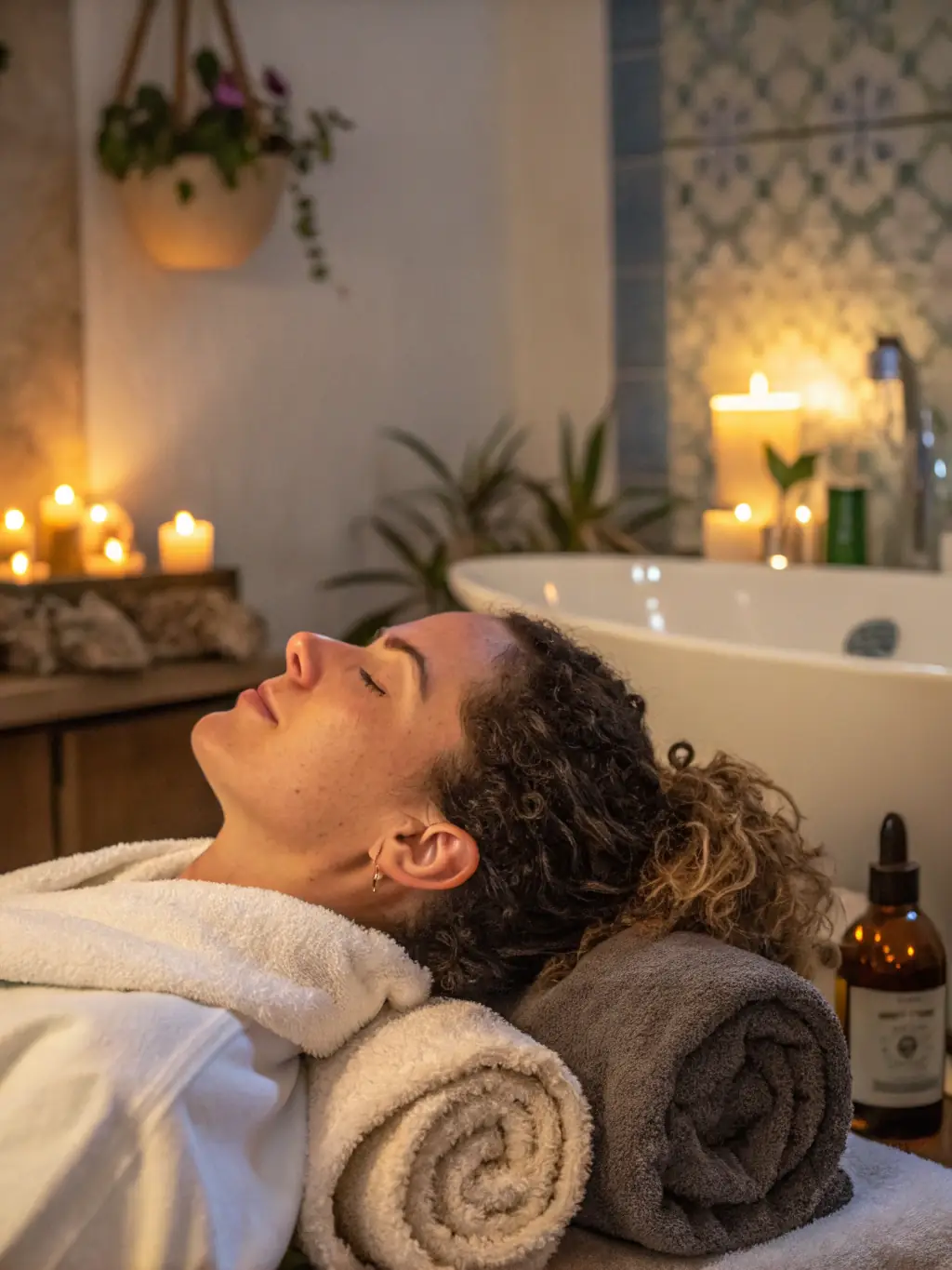 An image of a client receiving a scalp treatment, with healthy hair growth visible afterward.